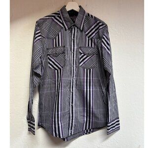 Wrangler 20X Mens Western Striped Button-Up Shirt Black Purple Small Cotton NWOT